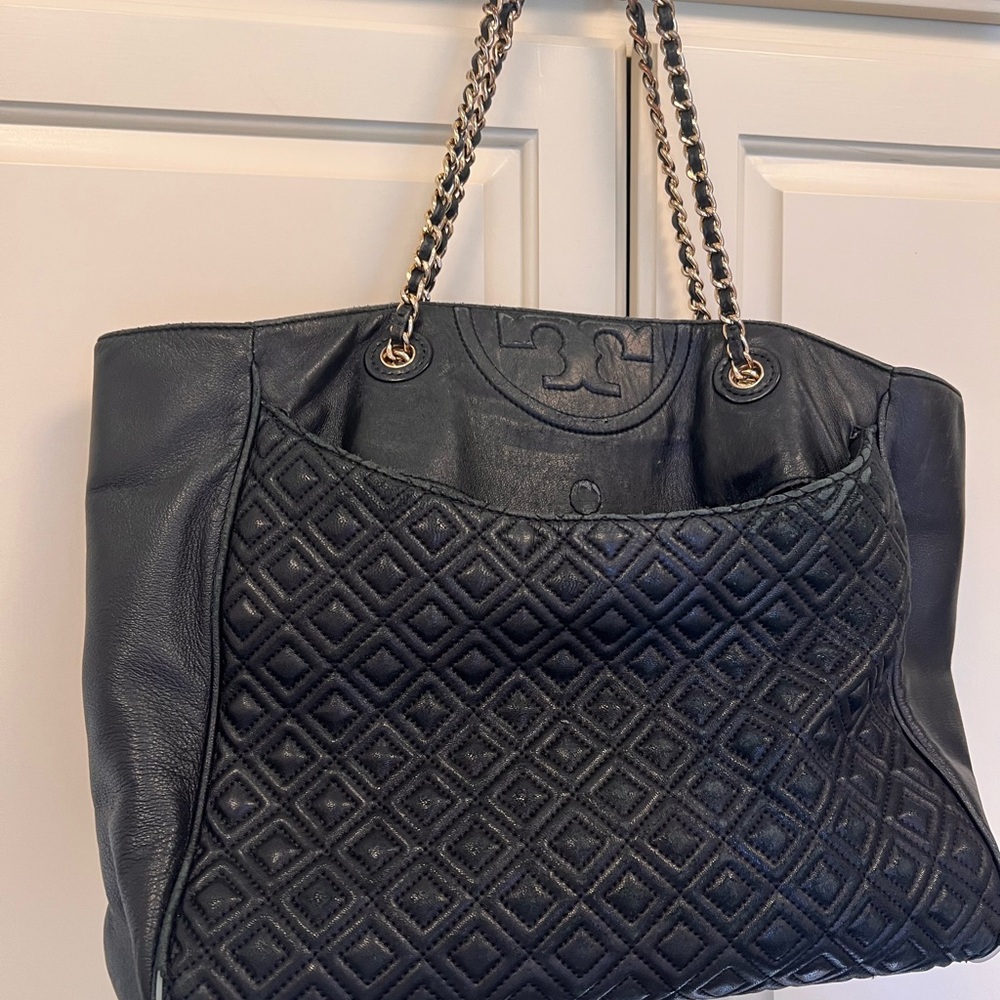 Tory Burch Meyer Quilted Black Leather Purse